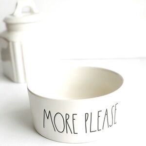 RAE DUNN More Please White Ceramic Pet Bowl 6”